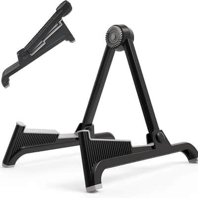 Classic A-Frame Tripod Adjustable Guitar Stand for Acoustic Bass Electric Guitars and Ukuleles Folding Floor Stand Small Good for Traveling (GrayRubber+BlackFrame) image 1
