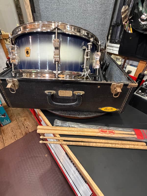 1965 Ludwig Pioneer in Blue/Silver Duco Lacquer (w/vintage case, stand, Ludwig sticks) image 1