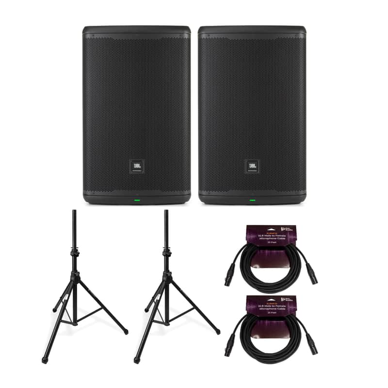 JBL Professional EON715 15in Bluetooth Loudspeaker Pair with Stands Bundle image 1