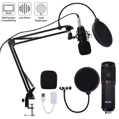 Live Audio BM-800 All Black Series Set Equipment Condenser Microphone Set with Accessories as Shown image 3