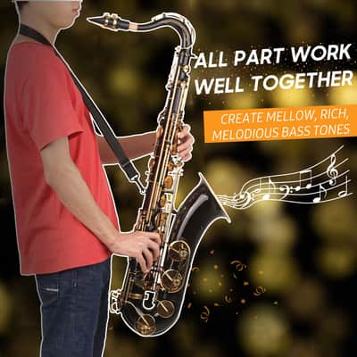 Professional Tenor Saxophone Brass Black Lacquer Bb B-flat Sax + Carry Case A0F0 image 7