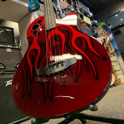Ovation Nikki Sixx Acoustic Bass Red with Flame Image image 2