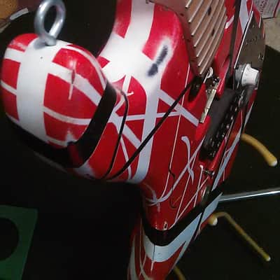 Kramer Ad Guitar Project Frankenstein eVh Striping Birds Eye Maple Neck Skunk Stripe Maple Relic image 7
