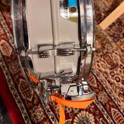 Ludwig L-404 Acrolite 5x14" 8-Lug Aluminum Snare Drum with Rounded Blue/Olive Badge 1979 - 1993 - Gray image 5