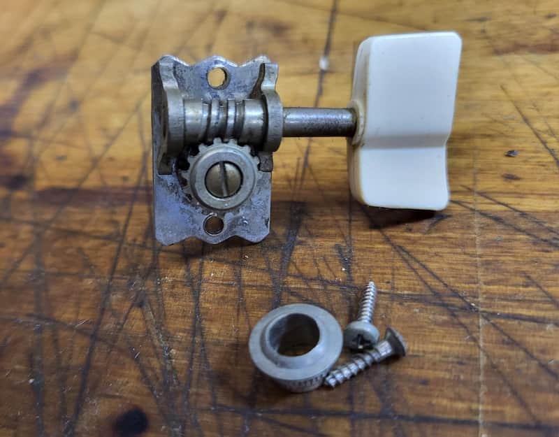 Vintage RARE 1966 Vox Super Lynx 3x3 Individual Bass Side Guitar Tuner plus Tuner Grommet and Original Installation Screws Luthier Parts #1 image 1