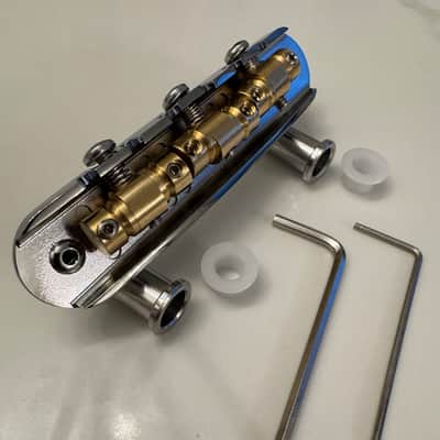 The Overpass “Goliath” Chrome Plated Brass Bridge with USA made Custom Raw Brass Saddles for Fender / Squier Jazzmaster / Jaguar / Mustang / Offset Guitar image 5