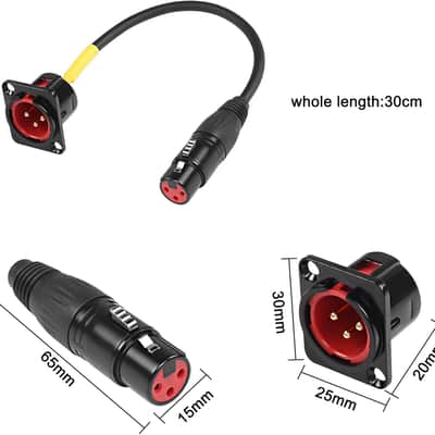 D-Type Xlr Male Panel Mount To Xlr Female Connector Pass Through Cable,3 Pin Mic Xlr Feed/Pass Thru Converter Compatible With Microphone - 30Cm/11.8Inch 1 Pcs image 2
