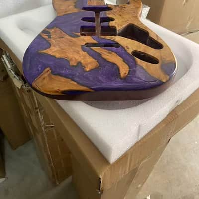 Burl Wood & Purple Epoxy Resin Guitar Body Single-Single-Humbucker pickup setup River table style Resin wood  resin veneer Mahogany strat Electric guitar body SSH image 6