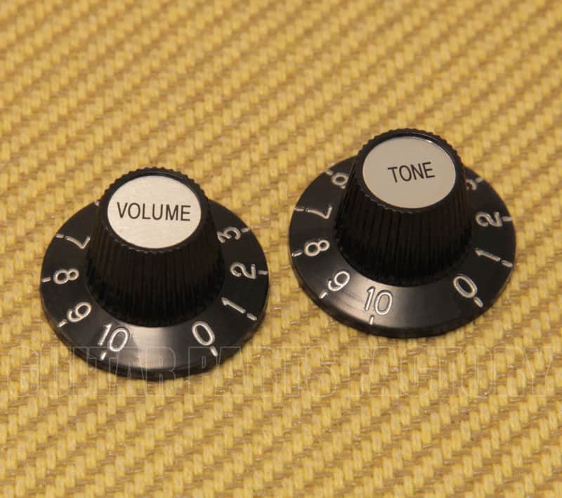 PK-0140-C (2) Black & Chrome Witch Hat Knobs Guitar/Bass For 6mm Pots T/V image 1