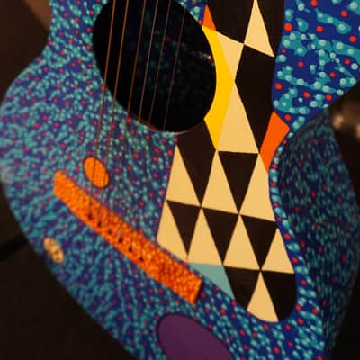Hap "Michael Hapner" Hand Painted Guitar Blue Psychedelic Wall Art image 6