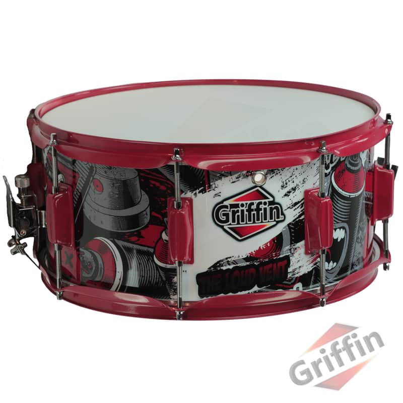Griffin Birch Wood Shell Snare Drum - 14" x 6 - 5" with Custom Graphic Wrap (Limited Edition) - Percussion Musical Instrument with Drummers Key for Students & Pros 8 Tuning Lugs & Snare Strainer image 1
