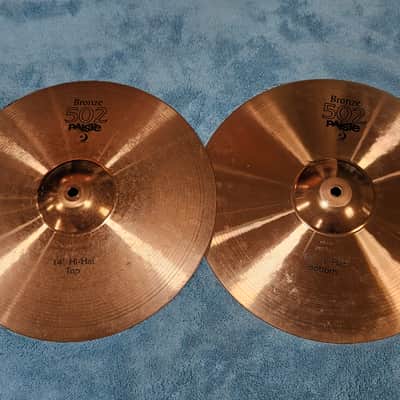 Paiste 502 Bronze 14" Hi Hat Cymbals Pair 962g 1198g No Cracks No Keyhole image 1