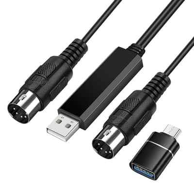MIDI Cable Set to USB with Type C Adapter 2 in 1 MIDI Piano USB Cord from PC to Keyboard, Synthesizer, Electronic Drum, Electric Blow Pipe, 16 Channels for Windows, Mac, and Android (6 FT) image 1