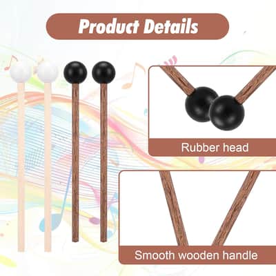 4 Pack Small Steel Tongue Drum Mallets, 5.9 Inch Rubber Drum Mallets Sticks for Xylophone Glockenspiel Musical Instruments Mallet Birch Wood Handle Silicone Head Percussion Sticks image 3