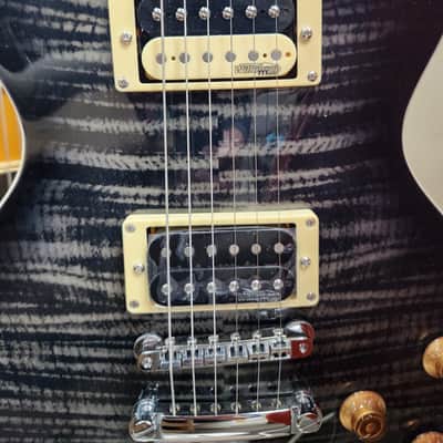 Vintage V100 ReIssued Electric Guitar V100TBK - Flamed Thru Black image 2