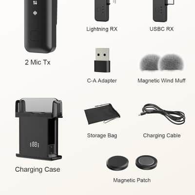 Wireless Lavalier Microphone for iPhone/Android/Laptop with Magnetic Wind Muff/Patch/Clip, Mini Mic with Noise Reduction, 35 H Battery Life via Charging Case, Lightning/USB-C/USB A Plug&Play image 3