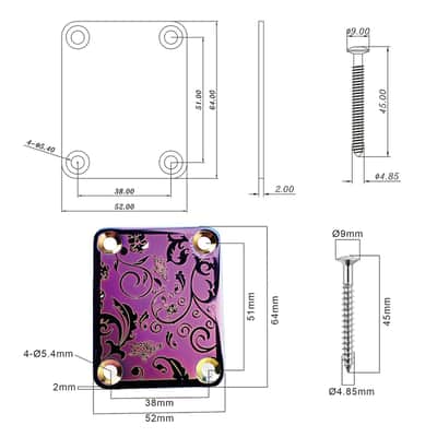 Stainless Steel Engraved Electric Guitar Neck Plate 4-Bolt Square Neck Joint Plate Joint Reinforce Board for Strat ST Telecaster Tele Bass Electric Guitar Parts Replacement (Purple) image 6