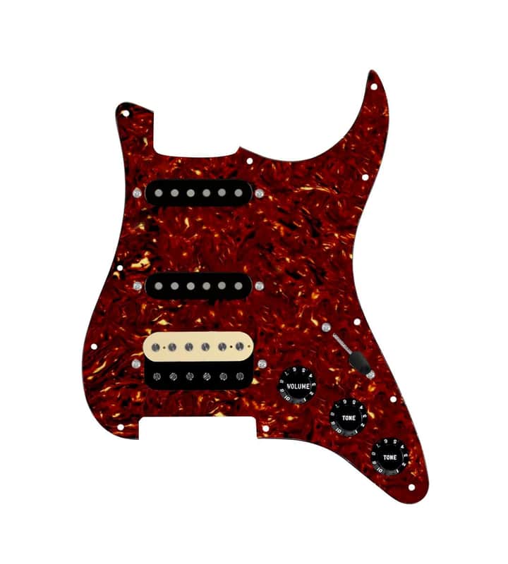 920D Custom HSS Loaded Pickguard For Strat With An Uncovered Roughneck Humbucker, Black Texas Growler Pickups, Black Knobs, and Tortoise Pickguard image 1