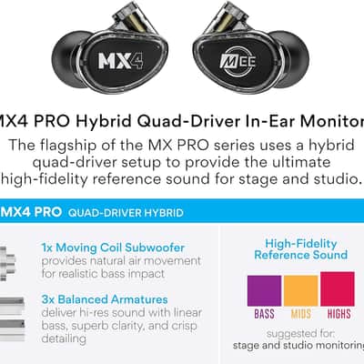 MEE Professional MX4 PRO Quad-Driver Hybrid Musician’s In Ear Monitor Headphones with High-Resolution Reference Sound; Noise Isolating Earbuds Earphones with Optional Customization & Detachable Cables image 3