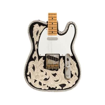 Fender Custom Shop Waylon Jennings BTB ‘54 Telecaster Electric Guitar Masterbuilt by David Brown - Black and White Tooled Leather image 1