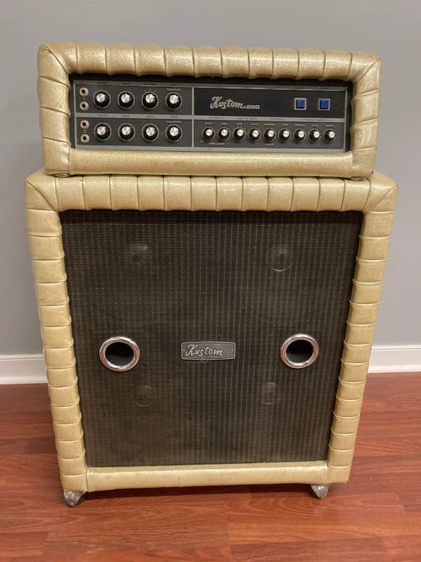 Kustom K250-4 Amp and Speaker Cabinet Gold Sparkle Tuck and Roll image 1