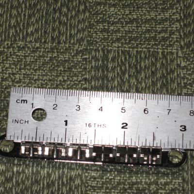 lightly used Epiphone B-2 metric ABR-1 vintage style bridge, wired,  CHROME, large posts mounting pieces (NO anchors) 1990s/2000s (for some import guitars that use this style bridge) will NOT fit on Gibson - mounting holes are too big image 9