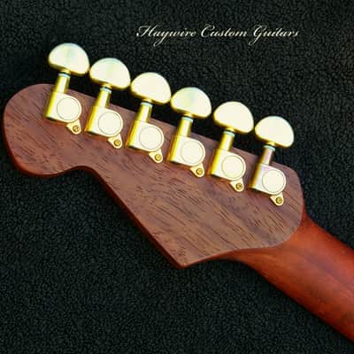 3/4-Sized Custom Shop Cherry Strat Body + Pearl Guard+ Solid Padouk/Ebony Warmoth Neck+ 2 EMG Active SA Pickups +One EMG RT Active Tele Bridge Pickup + Matched Gold Hardware + Graphtech Nut + Leveled & Crowned 6550 Frets with Low Action No string Buzz! image 5