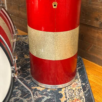 1968 Ludwig Red / Silver Sparkle Tri-Band Drum Set w/ Matching Canister Throne 22/13/13/16 image 5