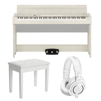 Korg C1 Air Digital Piano with Bluetooth (Limited Edition White Ash), SONGMICS Piano Bench White, AT ATH-M50X White Bundle