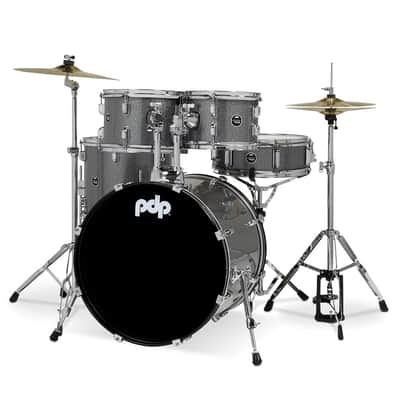 PDP PDCE2015KTSS 5 Piece Center Stage Series Complete Acoustic Drum Kit w/ 20" Kick, Hardware, Cymbals, and Throne - Silver Sparkle image 8