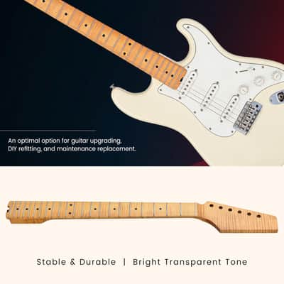Electric Guitar Neck, 12"-16" Compound Radius, One-Piece Flame Canadian Hard Maple, 22 Stainless Steel Frets (2.4x1.4mm), Oiled Bone Nut 42mm, Matte Finish image 7