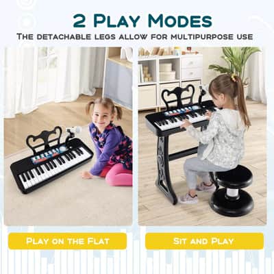 37-Key Kids Piano Keyboard with Microphone and Comfortable Stool | Fun Learning Tool for Children Ages 3+ (Black) image 3