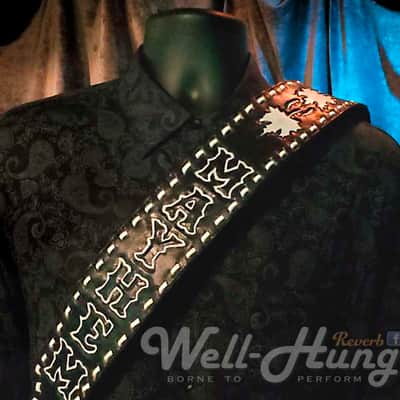 Well-Hung "MAYHEM" 3" padded leather guitar strap hand-tooled/dyed image 1