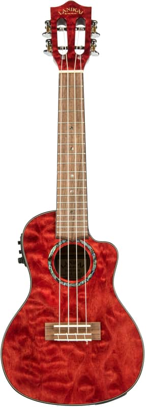 Lanikai QM-RDCEC Quilt Maple Acoustic-Electric Concert Ukulele with Soft Case (Red Stain) image 1
