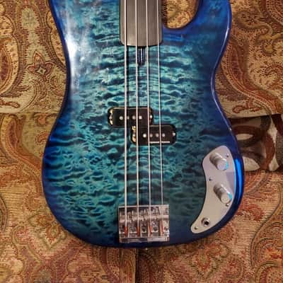Warmoth Custom Fretless Bass Blue image 2