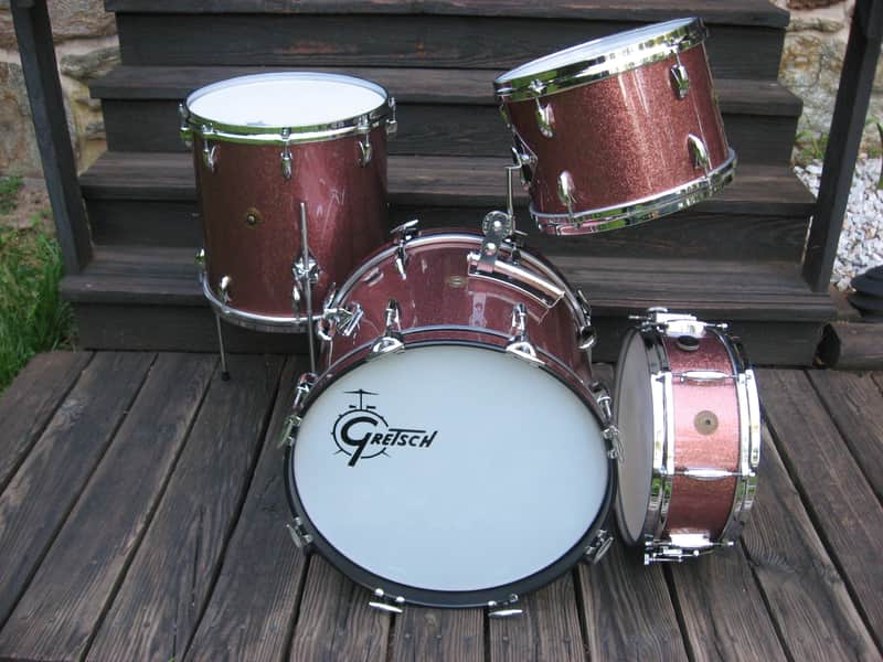 60s Gretsch Drum Set, 18/12/14/14, Burgundy Sparkle image 1
