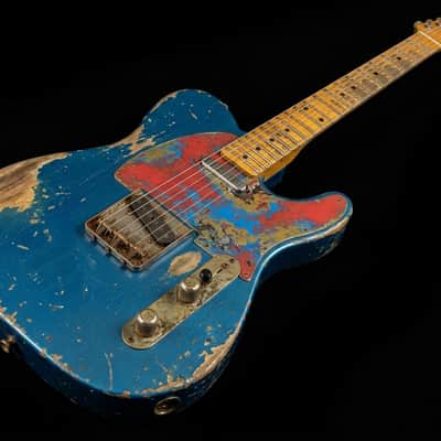 TELECASTER 8 holes pickguard - Steel rust ultra relic blue red color image 4
