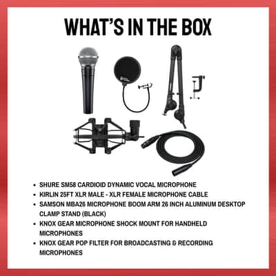 Shure SM58LC Cardioid Mic Bundle w/ Knox Boomarm, ShockMount, Pop Filter & Cable image 8