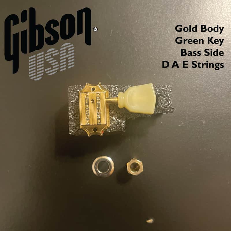 Gibson Deluxe Vintage GOLD Tuner SINGLE BASS SIDE with GREEN Key Button (EAD Strings) image 1