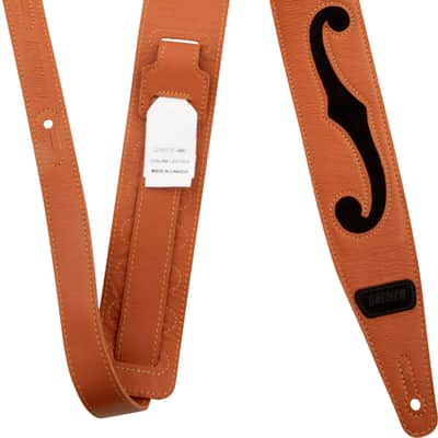 Gretsch F-Holes Leather Guitar Strap, Orange and Black, 3" Wide image 2