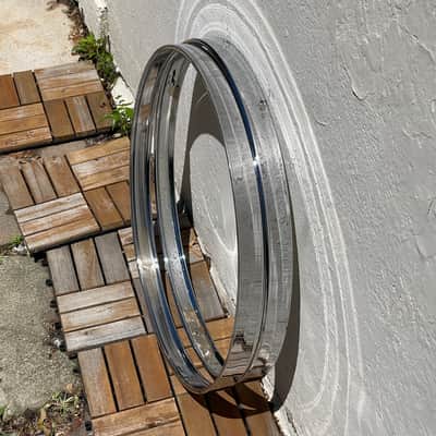 1980's (2) Sonor 22" Ferromanganese Chrome Bass Drum Hoops Phonic Performer Rims image 4