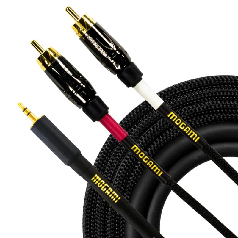 Mogami GOLD 3.5-2RCA-10 Stereo Audio Y-Adapter Cable, 3.5mm TRS Plug to Dual RCA Plugs, Gold Contacts, Straight Connectors, 10 Foot image 1