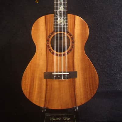 Gift for Musician - Handmade 8 String Baritone Ukulele, Solid Acacia, Indian Rosewood, Slotted Head, Floral Inlay, Bruce Wei UG19-2346 image 6