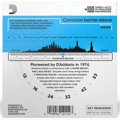 D'Addario Phosphor Bronze Acoustic Guitar Strings Set 12-53 Light EJ16 image 4