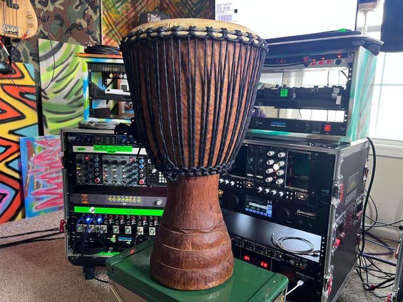 Iroko wood from Ivory Coast Djembe Drum and Remo Case 12”head 7” port Remo case included - Natural image 1