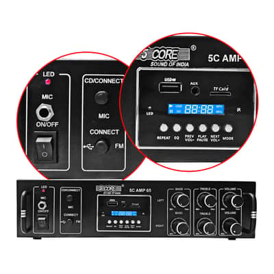 5 Core Amplifier 65W RMS Hi-Fi Stereo Power Amplifiers with USB AUX MIC SD Card Input Speaker Bass and Treble Control Music Player Sound Amplifier for Car Home Garage- 5C AMP 65-5C AMP 65 image 3