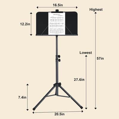 Sheet Music Stand,5 in 1 Dual-Use Folding Sheet Music Stand & Desktop Book Stand with Portable Carrying Bag & Music Sheet Clip Holder & Sheet Music Book image 4
