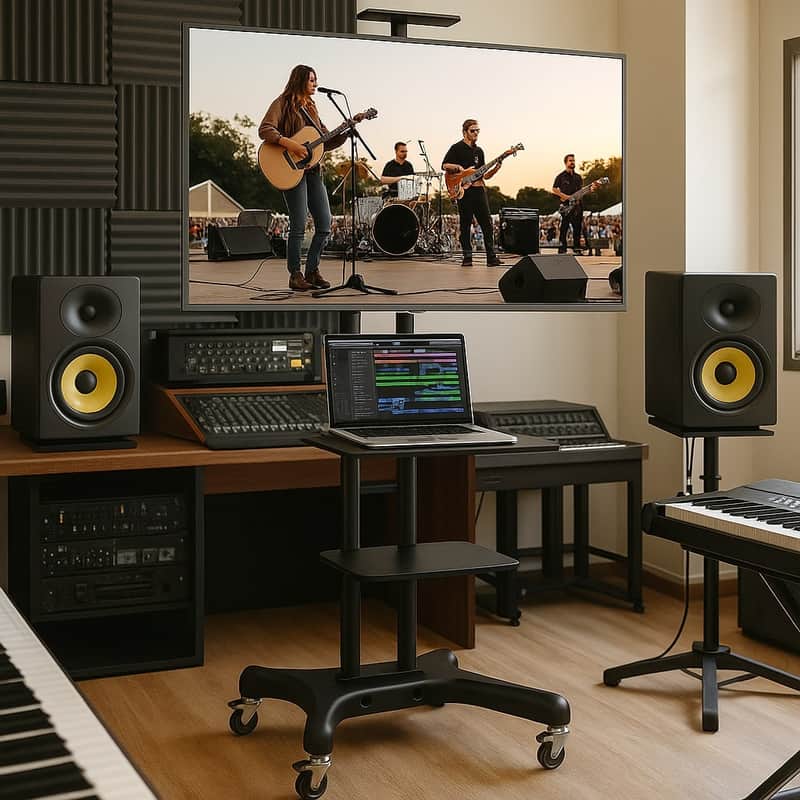 Studio Monitor TV Cart – Rolling Display Stand with Adjustable Mount for 32–75” Screens | Mobile Visual Console for Music Production & Recording Studios image 1