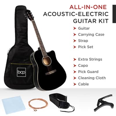 Best Choice Products 41in Beginner Acoustic Electric Cutaway Guitar Set w/ Case, Strap-Blue image 2