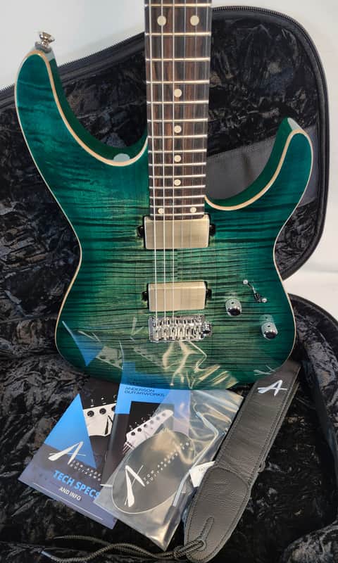Tom Anderson Angel, Flame Maple Top, Ziricote FB, HC1/HC2+, Cajun Key Lime to Teal Burst, w/Bag image 1